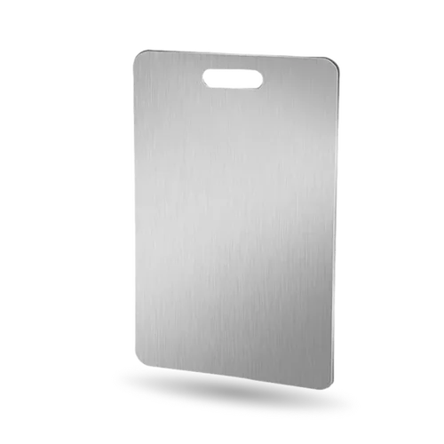 Katori titanium cutting board with handle cut-out and brushed surface